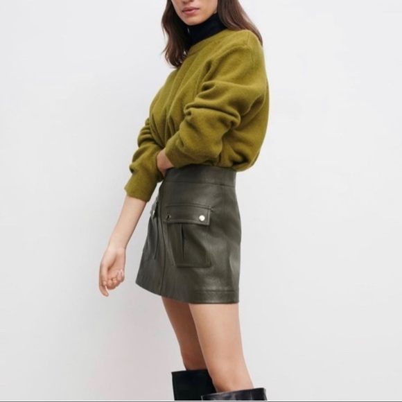 ZARA Faux Leather Skort Khaki